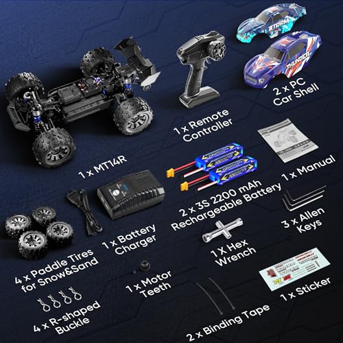 1/14 Brushless RC Cars 4WD All Terrain Truck with Fast Charger | Fast Charger,3S Lipo Battery,2845-3600kv Brushless Motor,11KG-CM Waterproof Servo,Alloy Chassis, Sealed Diffs,Waterproof - color: Dark Blue