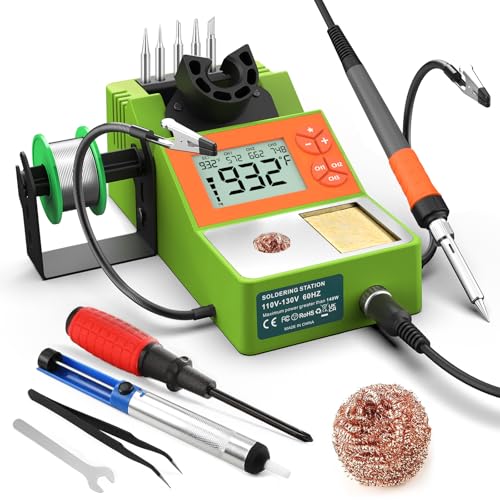 Soldering Station, Digital Display Soldering Iron Station Kit with 2 Helping Hands, 356°F-932°F, Auto Sleep, °C/°F Conversion, Green - color: Green