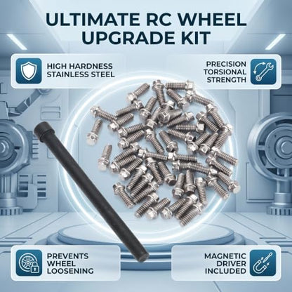 50Pcs RC Car Wheel Rims Hub Screws Kit, Stainless Steel M2 Screws for 1/10 RC Crawler Car 1.9 Beadlock Rings