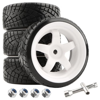 1/10 Scale Hard Plastic RC Drift Tires - 12mm Hex Hub On-Road Touring Racing Wheels Set for HSP Tamiya HPI Kyosho Redcat ExceedRC WLtoys Bald Slick Tire