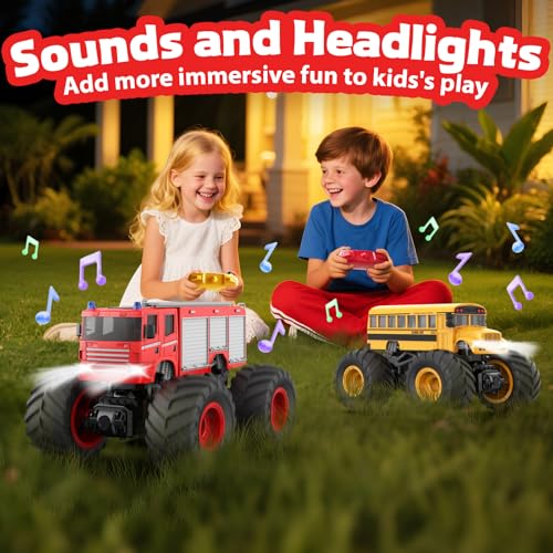 1/28 Gesture Sensing RC Stunt Car for 6-12+ Boys Girls, Seven Light Modes Cool RC Cars & 1/18 Remote Control Fire Truck Toy for Kids, 2.4GHz All Terrain RC Car with LED Lights & Sound