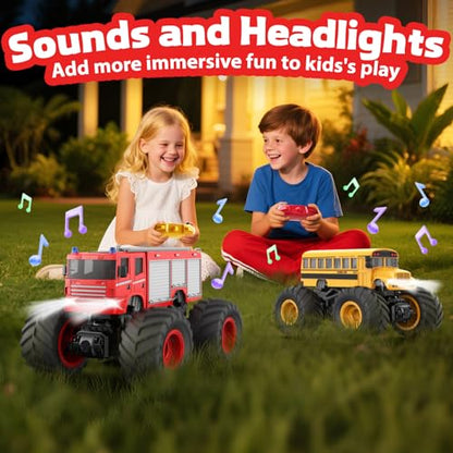1/28 Gesture Sensing RC Stunt Car for 6-12+ Boys Girls, Seven Light Modes Cool RC Cars & 1/18 Remote Control Fire Truck Toy for Kids, 2.4GHz All Terrain RC Car with LED Lights & Sound