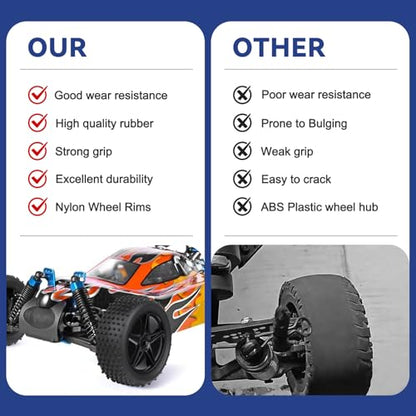 Preglued 1/10 Buggy Wheels and Tires Set 12mm Hex 3.35" / 85mm, Foam Inserts Replacement for RC Off-Road Car, Compatible with Traxxas, Arrma, Redcat, HSP, Losi, WLtoys 144001 4pcs (Color 02) - color: Color 02