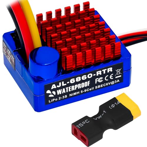 GOUPRC 60A Brushed ESC Electronic Speed Controller Waterproof for 1/10 RC Car RC Boat for use with 540/550 Motors - style: 60A Blue