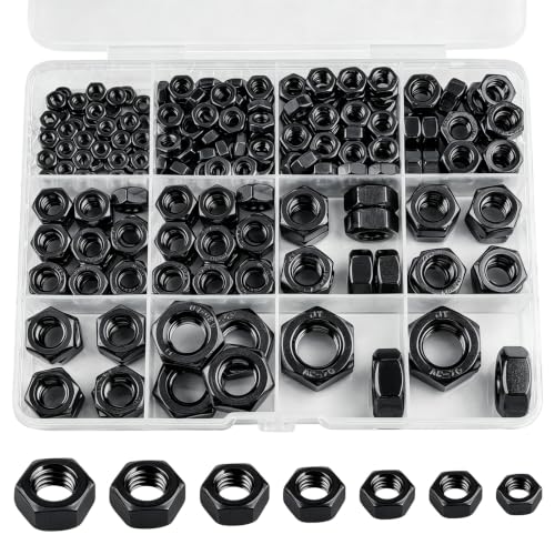 Metric Black Hex Nuts, 237 Pack A2-70 Coarse Thread Nuts | 237 Pack M3-M12 Sizes, Black Zinc Plated Rust Resistant, Standard Coarse Thread for Home & Industrial Fastening - color: Black, size: Metric
