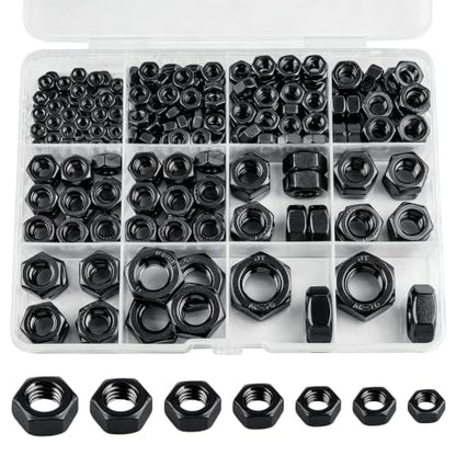 Metric Black Hex Nuts, 237 Pack A2-70 Coarse Thread Nuts | 237 Pack M3-M12 Sizes, Black Zinc Plated Rust Resistant, Standard Coarse Thread for Home & Industrial Fastening - color: Black, size: Metric