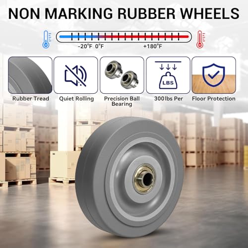 4'' Heavy Duty Rubber Caster Wheels, ASOMWLS Industrial Casters Set of 4 with Load 1200lbs Capacity, Non Marking Replacement Wheels for Cart Dolly Trolley (4 Wheel) - style: 4 inch Wheel