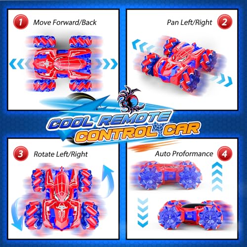 Double Sided Remote Control Car for Boys 4-7, 360° Rotating 2.4GHz Fast Stunt Rechargeable 4WD RC Car Toys for Boys 4-6 5-7 8-13 Outdoor Birthday Halloween Christmas Basket Stuffers Gifts for Kids