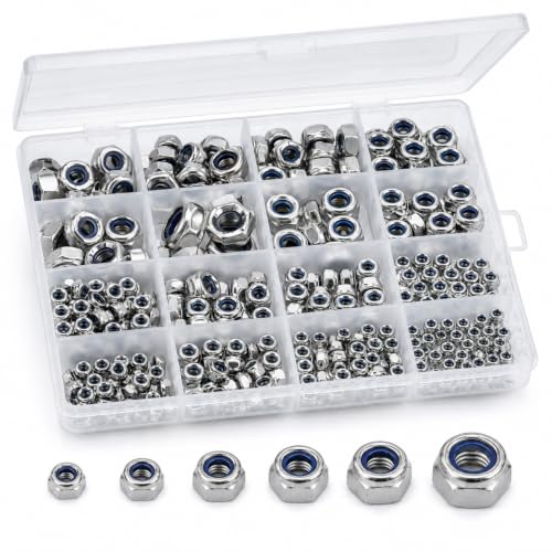 188PCS Metric Nylon Insert Lock Nuts Kit, M3 M4 M5 M6 M8 M10