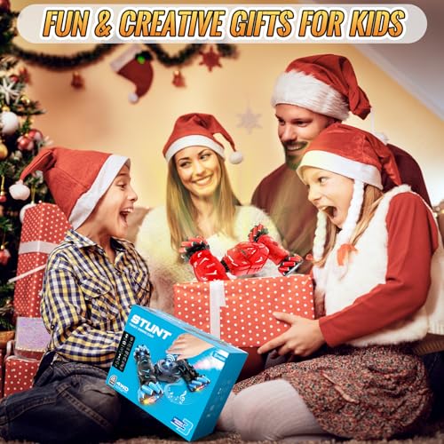 Pristar RC Stunt Cars, Gesture Sensing Remote Car Toys for 6-12 Boys Girls | 2.4Ghz Hand Remote Control Car with Spray Lights Music 360° Rotation 4WD Off-Road, Birthday Xmas Gifts for Kids Age 6-12 - color: Red