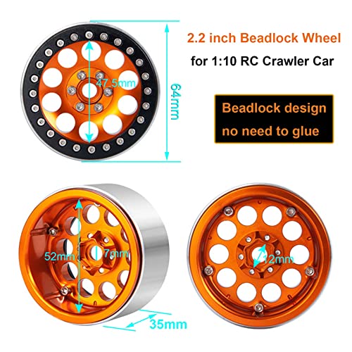 Metal 2.2" Beadlock Wheel Alloy Rim for 1:10 RC Crawler Car SCX10 RR10 D90 TRX4 TRX6 (Black Red) - color: Black Red