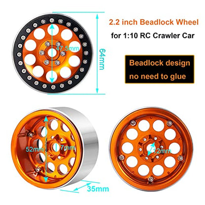 Metal 2.2" Beadlock Wheel Alloy Rim for 1:10 RC Crawler Car SCX10 RR10 D90 TRX4 TRX6 (Black Red) - color: Black Red