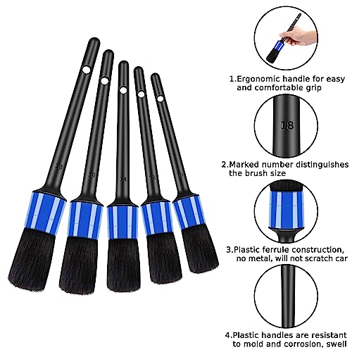 HMPLL 10pcs Detailing Brush Set, Blue | Multi-Purpose Car Detailing Brushes for Cleaning Car Interior, Exterior, Engine, Leather - color: blue