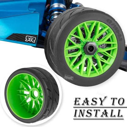 RC Tires Wheels for 1/7 Infraction 6S BLX,1/8 Typhon 6S BLX,Limitless,Rubber Highway Wheels Soft Tires Truck Tire Highway Tires,4PCS Green - color: Green(4pcs Tires)