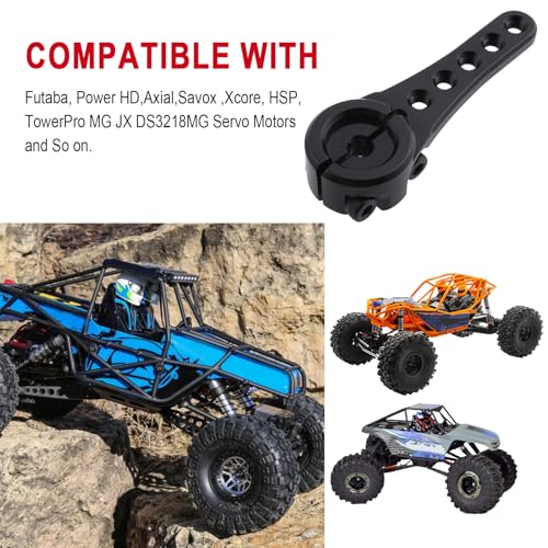 Hobbypark Metal Aluminum Long 25T Servo Horn Single Sided Steering Arm M3 Threads for RC Car Truck Off Road Buggy Accessories (Black) - color: Black