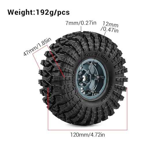 1.9" Alloy Wheels and Rubber Tires 4-Pack, for TRX4, SCX10, SCX10 III, 90046, D90 and Other Popular RC Crawler Models (Titanium) - color: Titanium+W tires