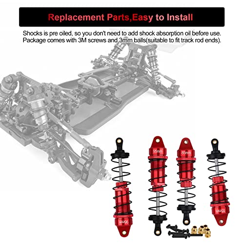 4Pcs RC Shocks 85mm Front Shock & 95mm Rear Shock Absorber Set | Update Parts Compatible with 1/10 1/12 WLtoy Kyosho Tamiya Losi RC Buggy/Rally Racing Cars (Red) - color: 1/10 Scale Red