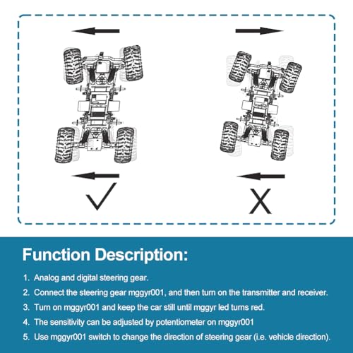 Mini Gyro Module for RC Cars Drift Drive, Automatic Stability Control Gyro Sensitivity R484 Mini RC Car Gyro Stabilizer 4-6V Analog SMM System for WPL D12