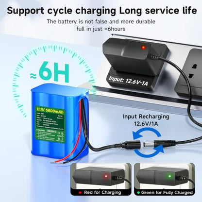 CITYORK 12V Lithium Battery 5600mAh with Charger, Bare-Leads, Cable Connector, 12V Rechargeable Battery for DIY Projects, Speaker Box, RC Car, LED Light Strip, CCTV Camera, etc (9-12.6V)