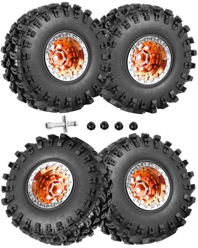 RC 2.2 Beadlock Wheels and Tires for 1/10 TRX4 SCX10 Capra AMG 6x6 Gen8 Everest Gen7 Pro RC Crawler,Alunium 2.2 Beadlock Rims RC Wheels 2.2 Beadlock Tires,4pcs,Orange - color: Orange(4pcs)