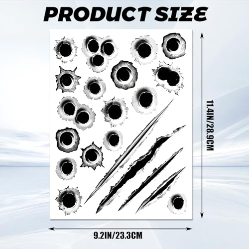 3D Bullet Hole Car Stickers, Bullet Hole Stickers, Simulation Stereoscopic Fake Gun Bullet Holes Sticker, Automotive Tattoo Hood or Door Decoration Sticker for Bumper Door Window (Style A)