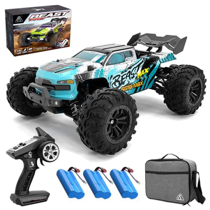 X-Verse SG116MAX 1/16 Brushless RC Cars for Adults Fast 50 mph, RC Trucks Offroad Waterproof, 4WD High Speed Drift RC Car, All Terrain RC Truggy (3 Battery) - color: Sg116max Blue