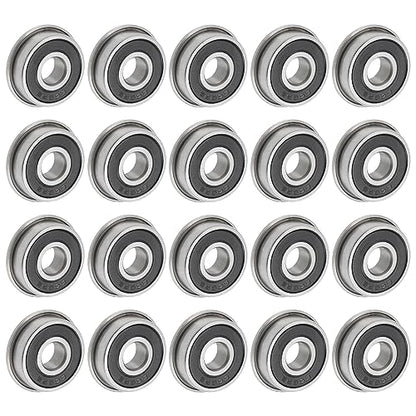 uxcell F608-2RS Flanged Ball Bearing 8x22x7mm Double Sealed Chrome Steel Flange Bearings, 20pcs - size: 8x22x7mm