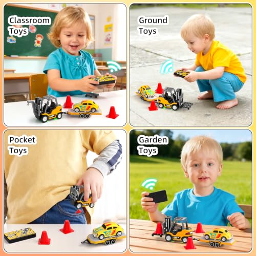 Mini RC Truck, 1:64 Scale RC Forklift Toy, 3 4 5 6 Year Old Birthday Gifts | Remote Control Cranes,Mini Rechargeable Truck,2 in 1 Transform Lift Fork & Hook, w Sound Light, Toy RC Construction Vehicles - style: forklift