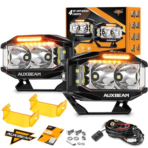 Auxbeam V-MAX Series 4'' Cube LED Light Pod 270° Side Shooter Ditch Lights | 72W 6960LM LED Pod with DRL, Spot Flood Combo Beam, Off-Road Lights with 270° Side shiooter, IP67 Waterproof - color: 4*2.5in Cube LED Pod