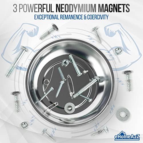 Magnetic Tray 3-Piece Set, Round Stainless Steel Magnetic Parts Trays for Screws, Nuts, Bolts, Pins and Small Tools, Magnetic Bowls for Garage, Workshop and Automotive Repair