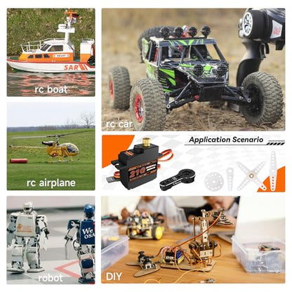 Micro Servo Motor 21G Metal Gear Steering for 1/16 1/14 RC Car 2Pcs | 4.3kg·cm Torque, 0.08sec/60°Speed. Mini Small Digital, 25T Horn, for Airplane Helicopter Plane Robot Boat Fixed-Wing.