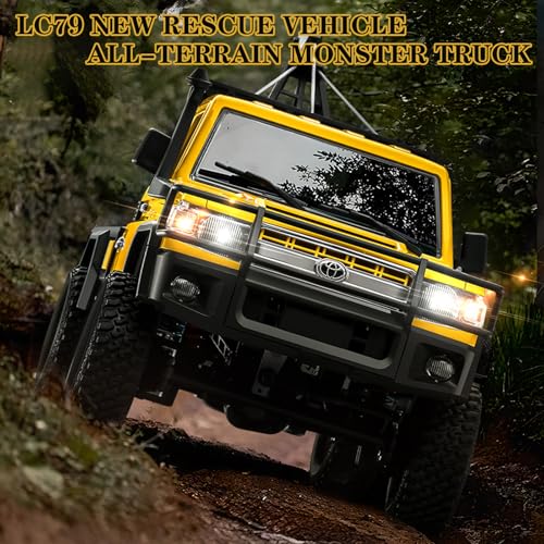 MN82T 1/12 Scale RC Rock Crawler, Remote Control Truck Toyota Pickup Truck, 2.4GHz 4WD Off-Road Crane Rescue Vehicle, All-Terrain Crawler for Adults Kids Indoor Outdoor (whth Gift) - color: Yellow-2