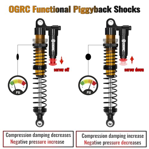 OGRC 100mm Aluminum Adjustable Piggyback Shock Absorber RC Damper for Axial SCX10 TRX4 TRX6 D90 1/10 RC Crawler Upgrade Parts (Gold) - color: Gold