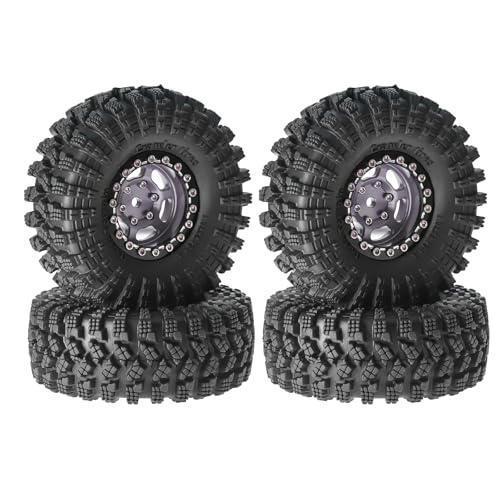 1.3” Aluminum Beadlock Wheels & All-Terrain Trail Tires Set, -8.0mm Offset, 66×26mm, 7mm Hex, Foam Inserts, Fits 1/18 1/24 TRX4M SCX24 AX24 FCX24 Ascent-18, Pre-Assembled 4 pcs (Gray) - color: Gray