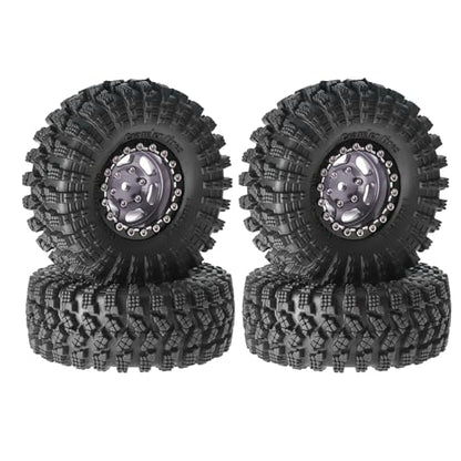 1.3” Aluminum Beadlock Wheels & All-Terrain Trail Tires Set, -8.0mm Offset, 66×26mm, 7mm Hex, Foam Inserts, Fits 1/18 1/24 TRX4M SCX24 AX24 FCX24 Ascent-18, Pre-Assembled 4 pcs (Gray) - color: Gray