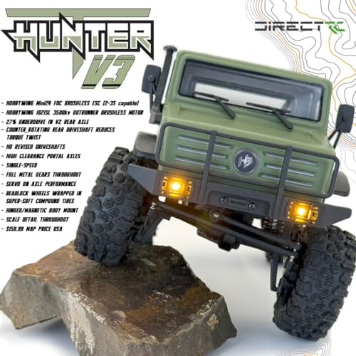 HOBBYPLUS CR-18P V3 Brushless Rushmore in T-Hunter - Matte Green - 1/18 Scale RC Truck Crawler with Off-Road RC Trucks Features, Portal Axles & Metal Gears - RTR, 2S/3S LiPo Compatible (1810418-V3) - color: T-hunter - Matte Green (1810418-v3)