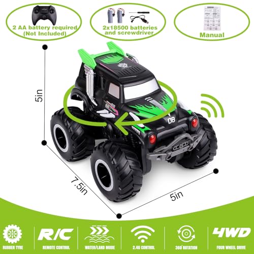 Amphibious Remote Control Cars, 1/20 Stunt RC Rock Crawler Monster Truck Toy with Two Alternative Rechargeable Batteries, All-Terrain 4WD Off-Road Vehicle Toys Gift for Kids Age 8-12 Green