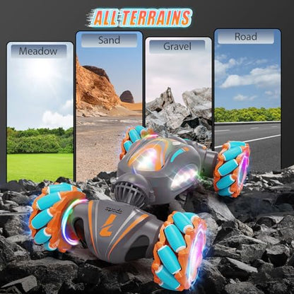 Nicella Remote Control Car, RC Cars for Boys, Gesture Stunt with Light & Music, 4WD, 360° Rotating, 2.4Ghz Remote Control Car Toys, Birthday Gift for Kids Age 6+ (Grey) - color: Grey