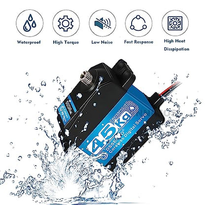 45KG High Torque Servo 8.4V Coreless RC Steering Servo Motors Stainless Steel Gear Low Profile Waterproof for 1/8 1/10 1/12 Scale Cars DIY Robotic - 270 Degree - size: 45KG-270°