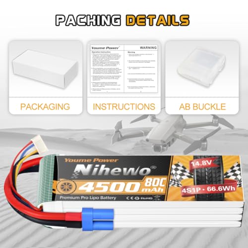 4S Lipo Battery 14.8V 4500mAh 80C EC5 2Packs for RC Car Plane Boat | High discharge Soft Case RC Battery 4500mAh 80C EC5 plug Fit for 1/10 & 1/8 RC cars/trucks, airplanes helicopters boats tanks