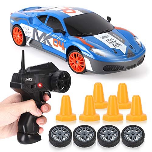 Liberty Imports RC Drift Car 1/24 2.4GHz 4WD Remote Control Sport Racing On-Road Vehicle with LED Light, Batteries and Drift Tires (Style 7) - style: Blue