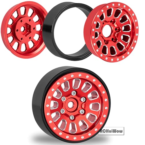 1.3 Beadlock Wheels 1.3 Beadlock Tires 1.3" RC Wheel and Tires Set for 1/18 TRX4M 1/24 SCX24 RC Crawler Car,Alloy Aluminium 1.3 RC Wheel Rims Super Large Soft Tires,4pcs,Red - color: Red(4pcs)