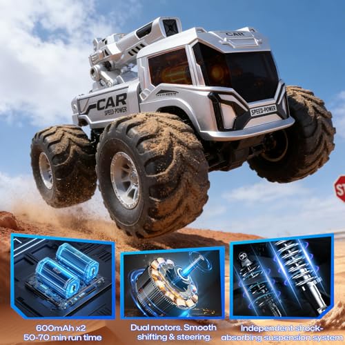 1:18 Remote Control Car, Amphibious RC Monster Truck for Kids, 4WD Waterproof RC Stunt Car, 2.4GHz All Terrain Off-Road Vehicle with 2 Rechargeable Batteries, Toy Gift for Boys Girls Aged 6-12