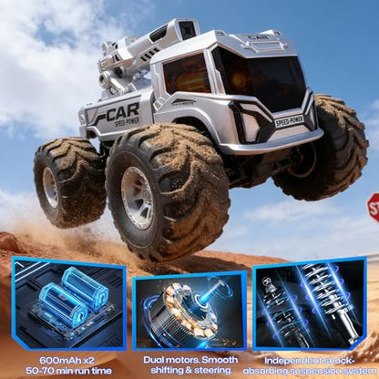 1:18 Remote Control Car, Amphibious RC Monster Truck for Kids, 4WD Waterproof RC Stunt Car, 2.4GHz All Terrain Off-Road Vehicle with 2 Rechargeable Batteries, Toy Gift for Boys Girls Aged 6-12