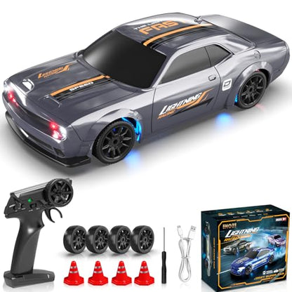 Mini RC Drift Car 1/43 2.4GHz RC Drift Cars with Gyro, 4WD Full Proporitonal High Speed Remote Control Car with LED Lights and Drifting Tires Hobby Racing Cars for Adults Kids Boys, Sliver - color: Silver