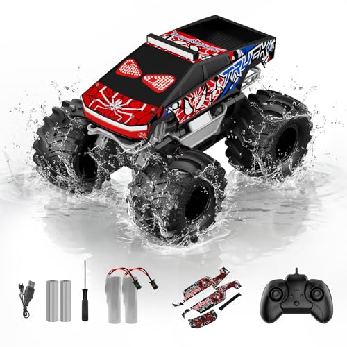 TOZDTO Remote Control Car, Monster Truck Toys for Boys RC Cars, 2.4 GHz Waterproof RC Trucks, 1:18 4WD All Terrain Off-Road Pickup, Cool Christmas Birthday Ideas Gifts for Kids 6+ Year Old - color: Ture Red