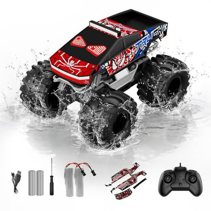 TOZDTO Remote Control Car, Monster Truck Toys for Boys RC Cars, 2.4 GHz Waterproof RC Trucks, 1:18 4WD All Terrain Off-Road Pickup, Cool Christmas Birthday Ideas Gifts for Kids 6+ Year Old - color: Ture Red