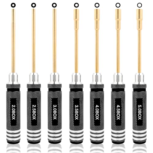 7 Pieces Hex Screwdriver Set 2.0/2.5/3.0/3.5/4.0/4.5/5.0mm RC Socket Wrench Kit Nut Drive for Traxxas Redcat Axial SCX24 Quadcopter Helicopter FPV Drone Car - RC Nut Removal Tools (Black)