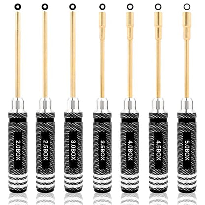 7 Pieces Hex Screwdriver Set 2.0/2.5/3.0/3.5/4.0/4.5/5.0mm RC Socket Wrench Kit Nut Drive for Traxxas Redcat Axial SCX24 Quadcopter Helicopter FPV Drone Car - RC Nut Removal Tools (Black)