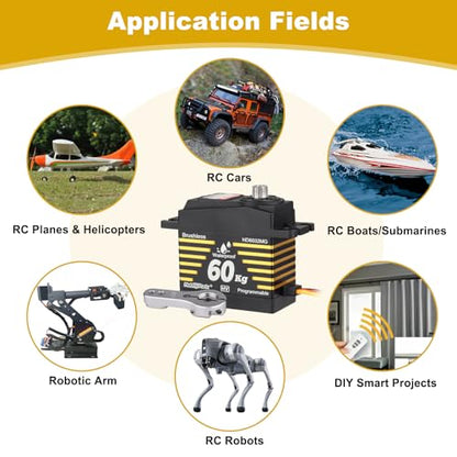 HobbyPark Waterproof 60kg Servo Brushless Motor High Torque RC Steering Servos Fast Speed Stainless Steel Metal Gears HV for 1/8 1/10 RC Crawler Cars Trucks Buggy 180° Standard Size Programmable
